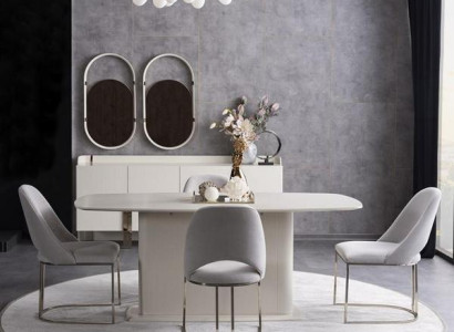 Esszimmer Set Esstisch Polsterstühle Gruppe Sideboard 2x Spiegel Garnitur 8tlg