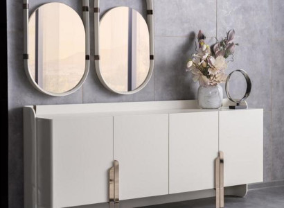 Sideboard 2x Oval Spiegele Schrank Anrichte Beistellschrank Modern Design