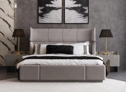 Schlafzimmer Komplett Bett Doppelbett Polsterbett Nachttische Edelstahl