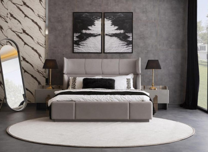 Bett 2x Nachttische mit Standspiegel Doppelbett Edelstahl Schlafzimmer