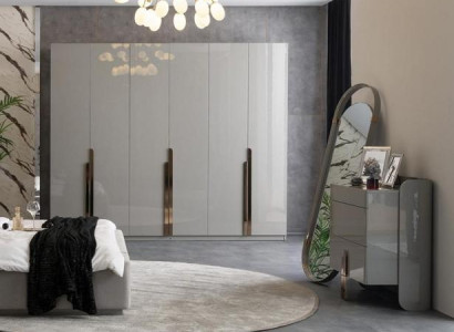Kommode Standspiegel Kleiderschrank Hochglanz Edelstahl Schlafzimmer Grau