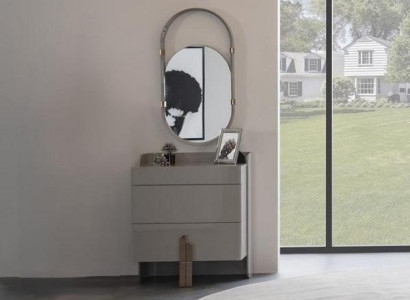 Kommode Nachtschrank Nachtkommode mit Oval Spiegel Hochglanz Edelstahl