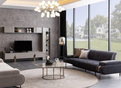 Sideboard Wandschrank Bücherregal Sofa 3 Sitzer Couchtisch Wohnwand Grau