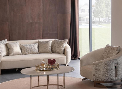 Luxus Couchgarnitur Sofa 3 Sitzer Sessel Dreisitzer Couch Beige Gold