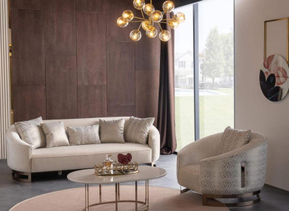 Couchgarnitur Wohnzimmer Set Sofa 3 Sitzer Sessel Couchtisch Luxus Gold