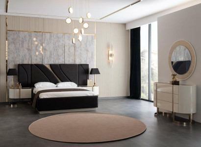 Schlafzimmer Set Doppelbett 2x Nachttische Verspiegelt Kommode Spiegel