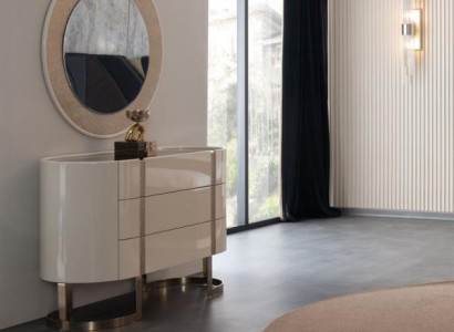 Kommode Schrank Sideboard Verspiegelt Glatt mit Spiegel Runder Edelstahl