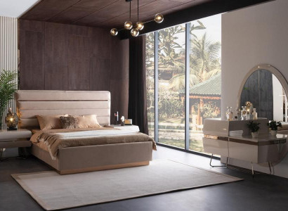 Bett 2x Nachttische Kommode mit groß Spiegel Schlafzimmer Set Komplett 5tlg