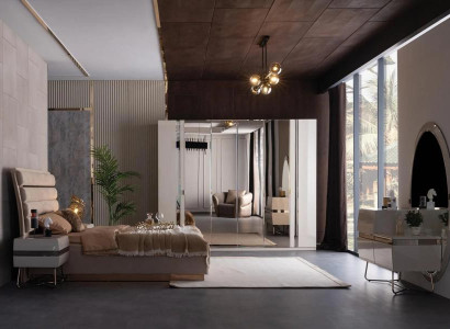 Schlafzimmer Komplett Bett Nachttische Kommode Spiegel Kleiderschrank Schrank