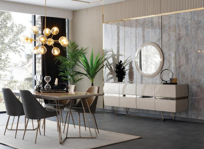 Essgruppe Esszimmergruppe Esszimmer Esstisch Stühle Sideboard Spiegel 7tlg