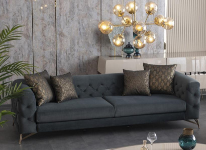 Luxus Sofa 4 Sitzer Couch Designersofa Chesterfield Blau Edelstahl Gold