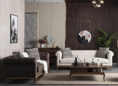 Sofagarnitur Sitzmöbel 2x Sofas 3 Sitzer Couchtisch  Wohnzimmer Set 3tlg