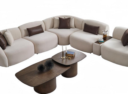 Ecksofa L-Form mit Getränkehalter Couch Stoff Couchtisch Set Wohnzimmer