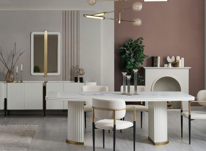Essgruppe Esszimmer Esstisch Küchentisch Stühle Konsole Spiegel Edelstahl