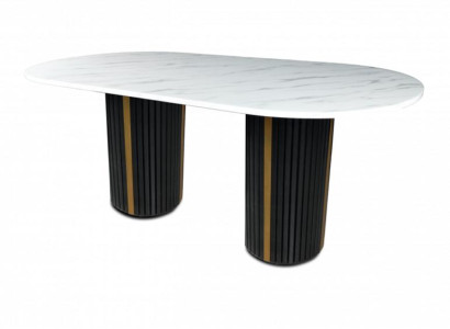 Luxus Esstisch Oval Tisch Esszimmertisch Marmoroptik Holz Edelstahl