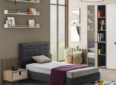 Bett Stilvoll Gepolstertes Kopfteil Nachttisch Modernes Design Kinderzimmer