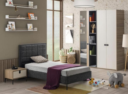 Set Bett Nachttisch Kleiderschrank Modernes Design Stilvolles Kinderzimmer 3-tlg
