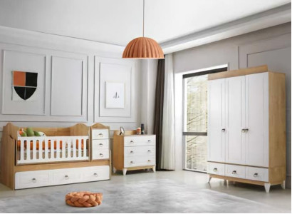 Modernes 3tlg Set mit Montessori Bett Kleiderschrank & Kommode Stilvoll elegant