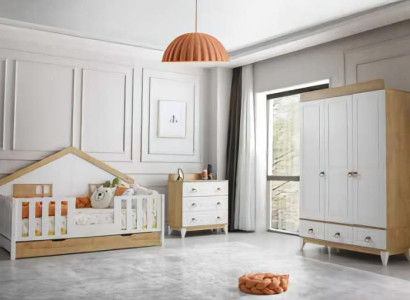 Modernes 3tlg Set mit Montessori Bett Kleiderschrank & Kommode Stilvoll elegant