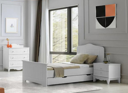 Möbelset Elegant Bett Nachttisch Kommode Modernes Design Weiß 3-teilig Stil