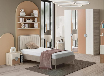 Kinderzimmer Set Bett Nachttisch Kleiderschrank Elegant Modernes Design 3-teilig