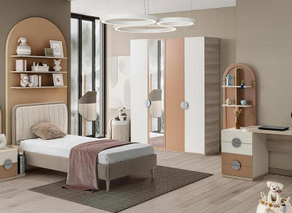 Modernes Jugendzimmer Set mit Bett Kleiderschrank Schreibtisch und Nachttisch