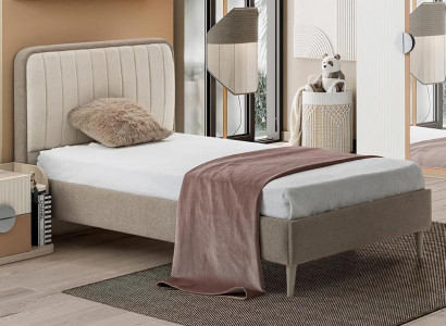 Elegantes Polsterbett mit gestepptem Kopfteil für stilvolles Jugendzimmer