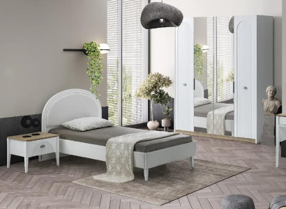 Kinderzimmer Set Modern Einzelbett Nachttisch Kleiderschrank Spiegel Design