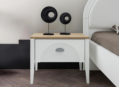 Moderner Nachttisch Holzoberfläche Stilvolles Design Weiß Schlafzimmer Möbel