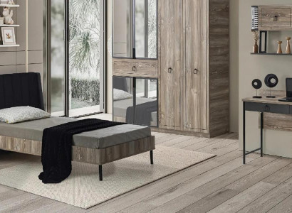 Set Bett Nachttisch Schreibtisch Modernes Design Schwarz Kinderzimmer 3-teilig