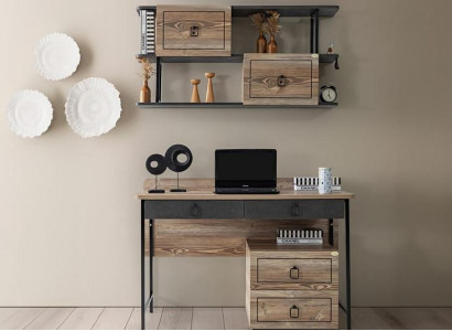 Schreibtisch Holz Schubladen Metallakzente Schwarz Modernes Arbeiten Büro Möbel