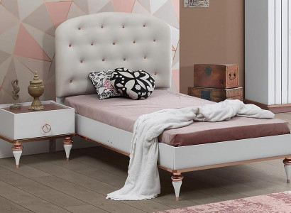 Bett Gepolstertes Kopfteil Nachttisch Modern Elegantes Design Weiß Kinderzimmer