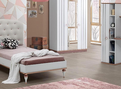 Set Bett Nachttisch Schreibtisch Modern Elegant Weiß Design Kinderzimmer 3-tlg