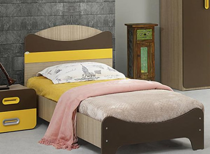 Bett mit Kopfteil Modernes Design Farbakzente Gelb Braun Kinderzimmer Möbel