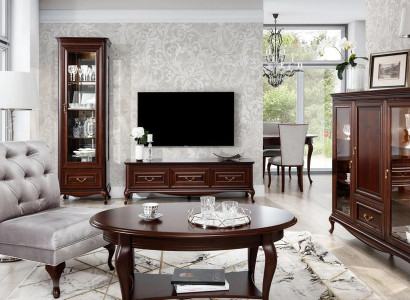 Luxuriöses Holzmöbel Wohnwand Klassisches Möbel Vitrine TV Lowboard