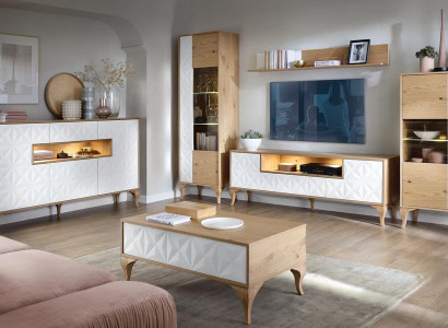 Modern Holzmöbel TV-Lowboard Wohnzimmer Vitrine Komplett Set Wohnwand 6tlg