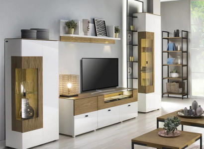 Luxuriöses Wohnwand TV-Lowboard 2x Vitrine Komplett Wohnzimmer Set 5tlg