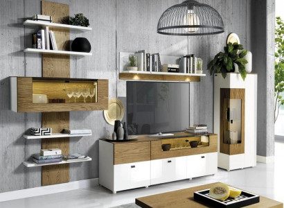 Wohnzimmer Set Modern Holzmöbel Wohnwand Wandregal Regale TV-Lowboard