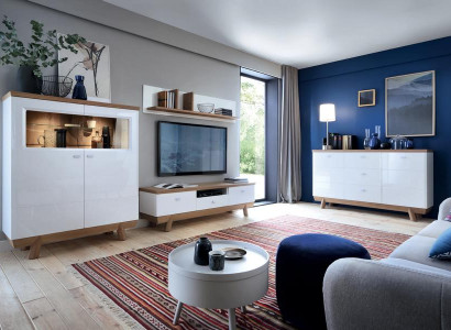 Designer Wohnwand Modern TV-Lowboard Wandregal Wohnzimmer Set 4tlg