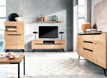 DesignerWohnwand Modern Holzmöbel TV-Lowboard Wohnzimmer Set 4tlg