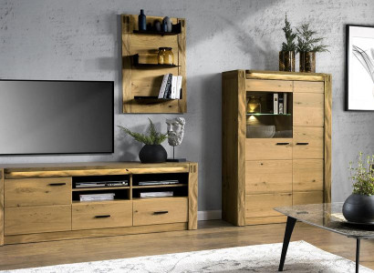 Wohnzimmer Modern Holzmöbel TV-Lowboard Vitrine Luxuriöses Wandregal Set 3tlg
