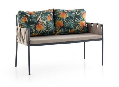 Gartensofa 2er Sofa 2 Sitzer Loungesofa Blättermuster Kissen Gartenmöbel