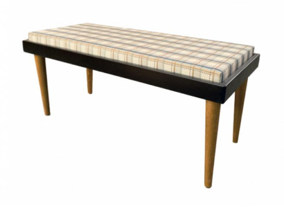Polsterbank Sitzhocker Bank Sitzbank Stoffbezug Beige-Ocker-Blau Kariert