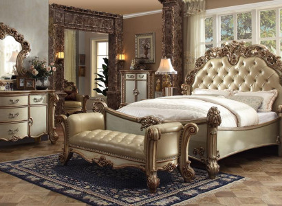 Luxus Klassisch Schlafzimmer Bett Nachttische Schminktisch Spiegel Bank