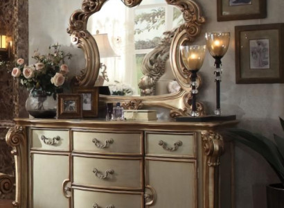 Schminktisch mit Spiegel Gold Design Luxus Möbel Antik Barockstil