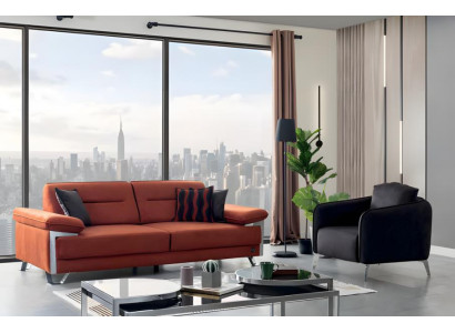 Sofagarnitur 3+1 Sitzer Terrakotta Anthrazit Stoff Chromfüße Modern Design