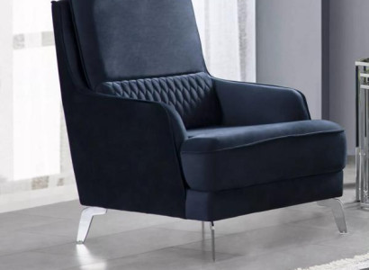 Sessel Dunkelblau Stoff Modern Chromfüße Komfort Hochlehner Elegant Design