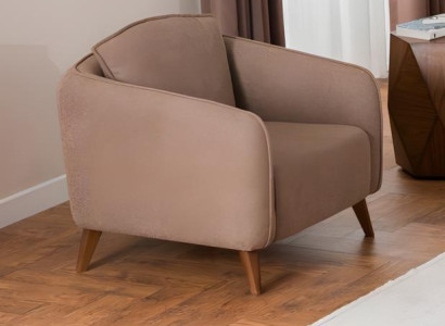 Sessel Braun Stoff Holzfüße Modern Skandi Stil Komfort Wohnzimmer Polstersessel