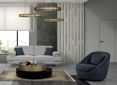 Design Sofa Set 3+1 Modern Blau Weiß Polster Couch Wohnzimmer Eleganter Stil