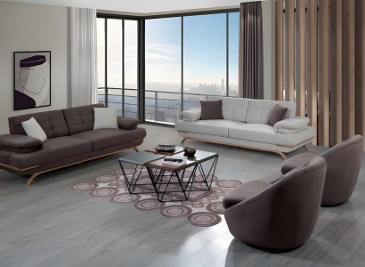 Modernes Sofa Set 3+3+1+1 Couch Polster Design Wohnzimmer Grau Braun Elegant